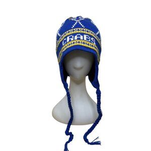 Vermont Originals Mens Royal & Yellow Wool Earflap Ski Hat XL Handcrafted Lacros